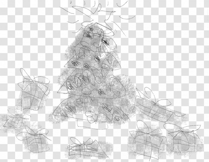 Christmas Tree Vertebrate Line Art Sketch - Monochrome Photography Transparent PNG