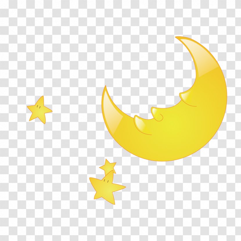 Yellow Wet Moon - Crescent - Smiley And Stars Transparent PNG