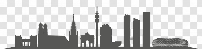 Munich Skyline Silhouette - Monochrome - Panaroma Transparent PNG