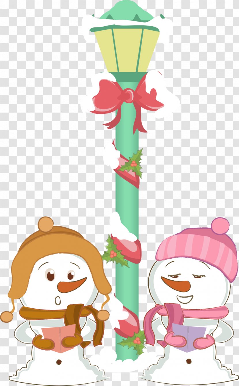 Snowman Christmas Illustration - Postcard - Lights With Transparent PNG