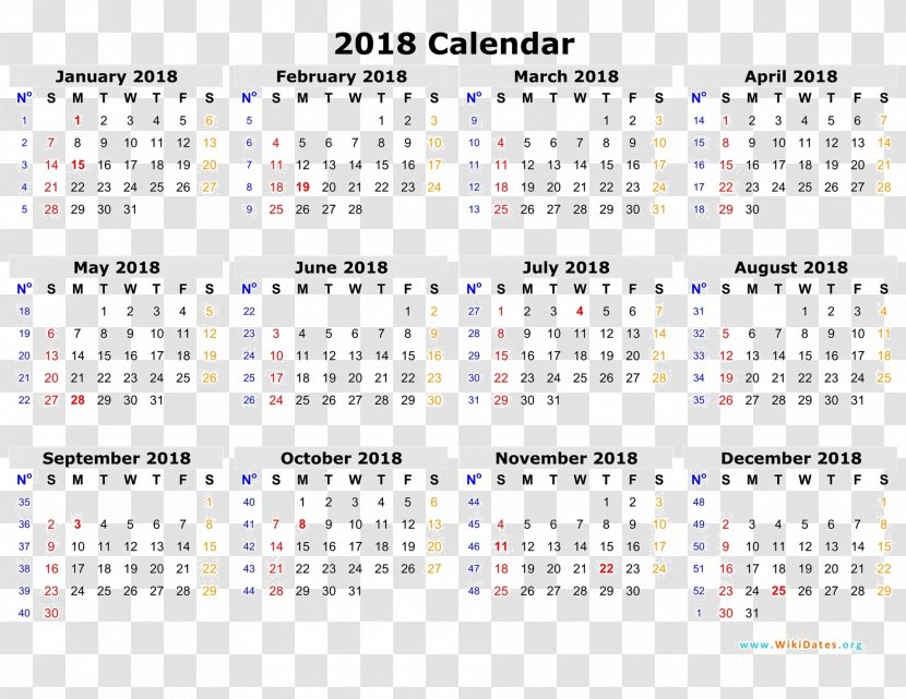 Online Calendar ISO Week Date Template Year - Iso - 2018 Transparent PNG