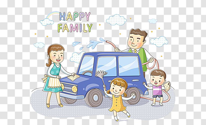 Car Wash Cartoon Illustration - Family Together Transparent PNG