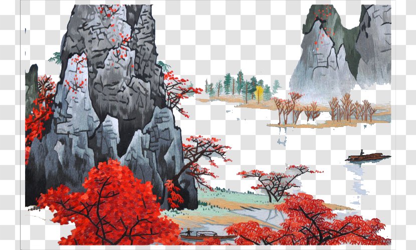 Ink Wash Painting Red Illustration - Artworks - Mountain Transparent PNG