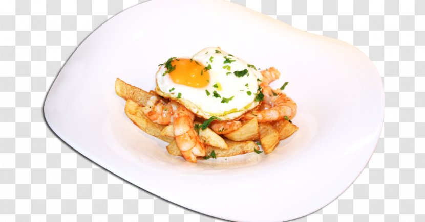 Vegetarian Cuisine Gambas Al Ajillo Fried Egg French Fries Breakfast - Patatas Fritas Transparent PNG