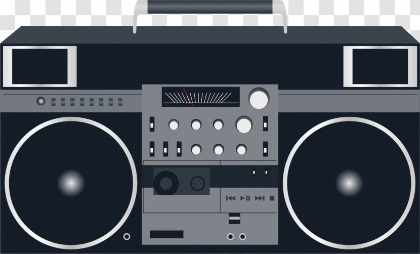 Boombox Compact Cassette Phonograph Record - Stereo Amplifier - Vector Simple Black Radio Transparent PNG