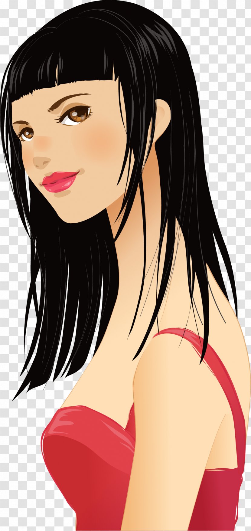 Black Hair Beauty Long Model - Watercolor - Haired Transparent PNG