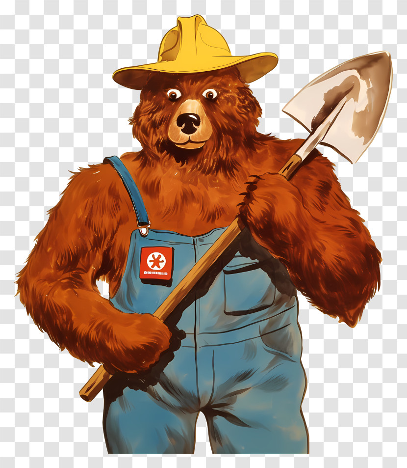 Smokey Bear - Cartoon Bear Holding A Shovel Transparent PNG