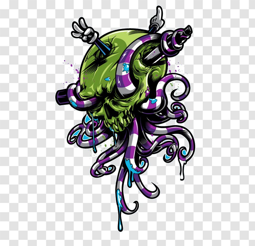 Octopus Tentacle Illustration - Comics - Skull Transparent PNG