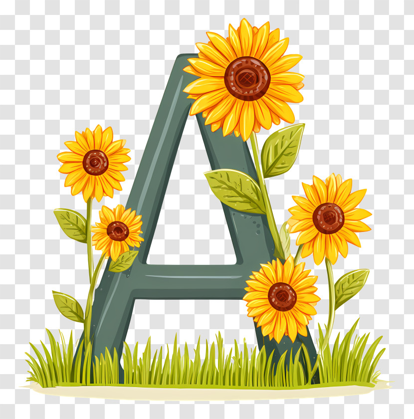 Letter A With Sunflowers - Letter A Decorated With Sunflowers Transparent PNG