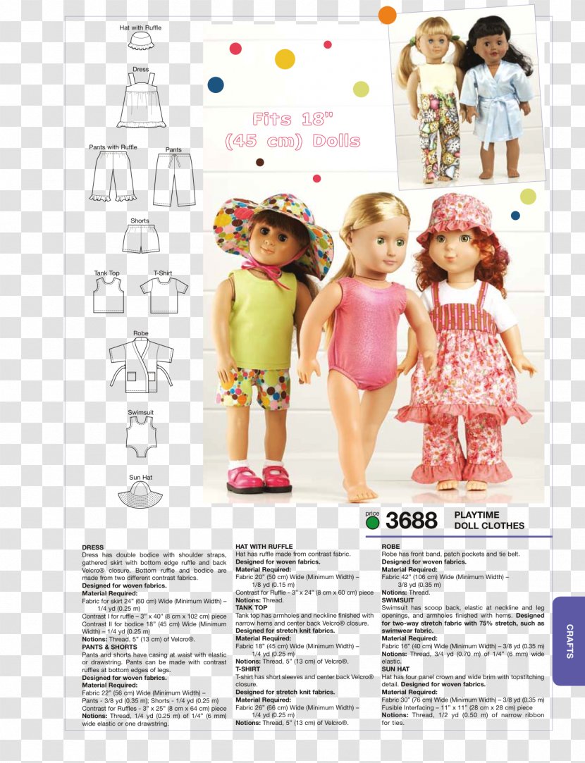 Clothing Doll Sewing Dress Pattern - Toy Transparent PNG