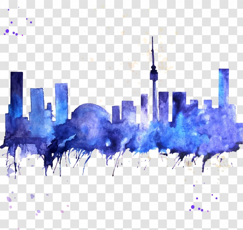 Toronto Watercolor Painting Skyline - Canvas Print Transparent PNG
