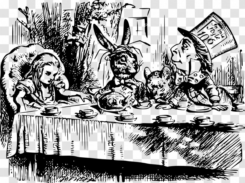 Alice's Adventures In Wonderland The Mad Hatter Queen Of Hearts Dormouse March Hare - Monochrome Photography - Party Transparent PNG