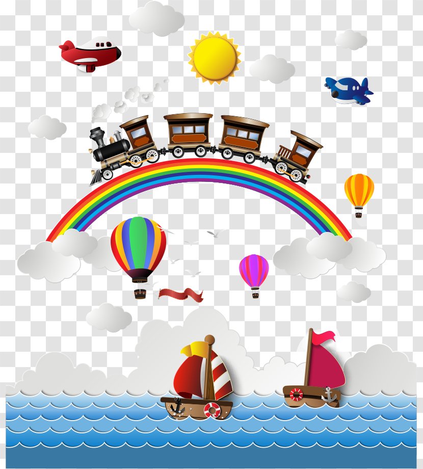 Airplane Train Rainbow Clip Art - Play - Vector And Trains Transparent PNG