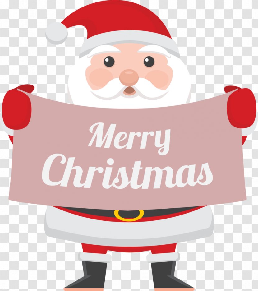 Rudolph Santa Claus Reindeer Christmas Card - Decoration - Merry Holding A Sign Transparent PNG