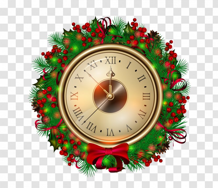 Santa Claus Christmas Clock New Year Clip Art - Decoration - Vector Watch Transparent PNG