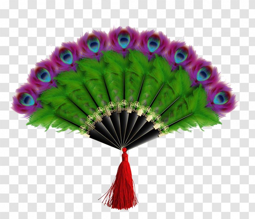 Feather Hand Fan Paper Peafowl - Cdr - Peacock Dinette Transparent PNG