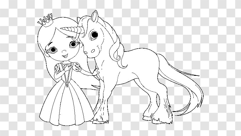 Coloring Book The Princess And Unicorn Fairy Adult - Watercolor - Template Transparent PNG