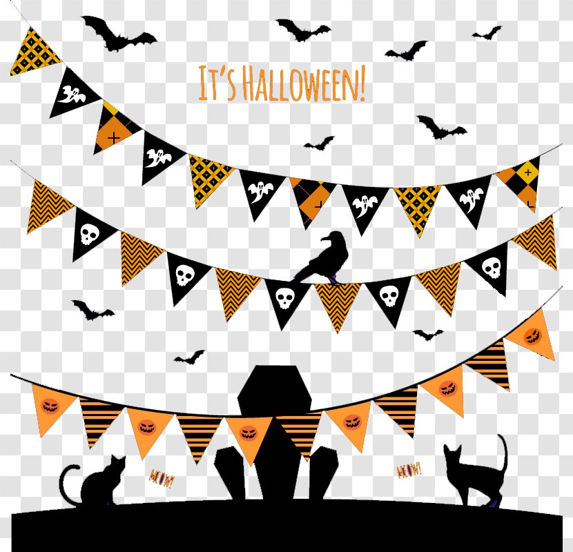 Halloween Jack-o'-lantern Clip Art - Beautifully Triangle Pull Flag Background Vector Material Transparent PNG