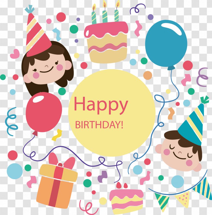 Birthday Cake Happy To You Party Card - Food - Vector Hand-drawn Cartoon Kids Celebrate Transparent PNG