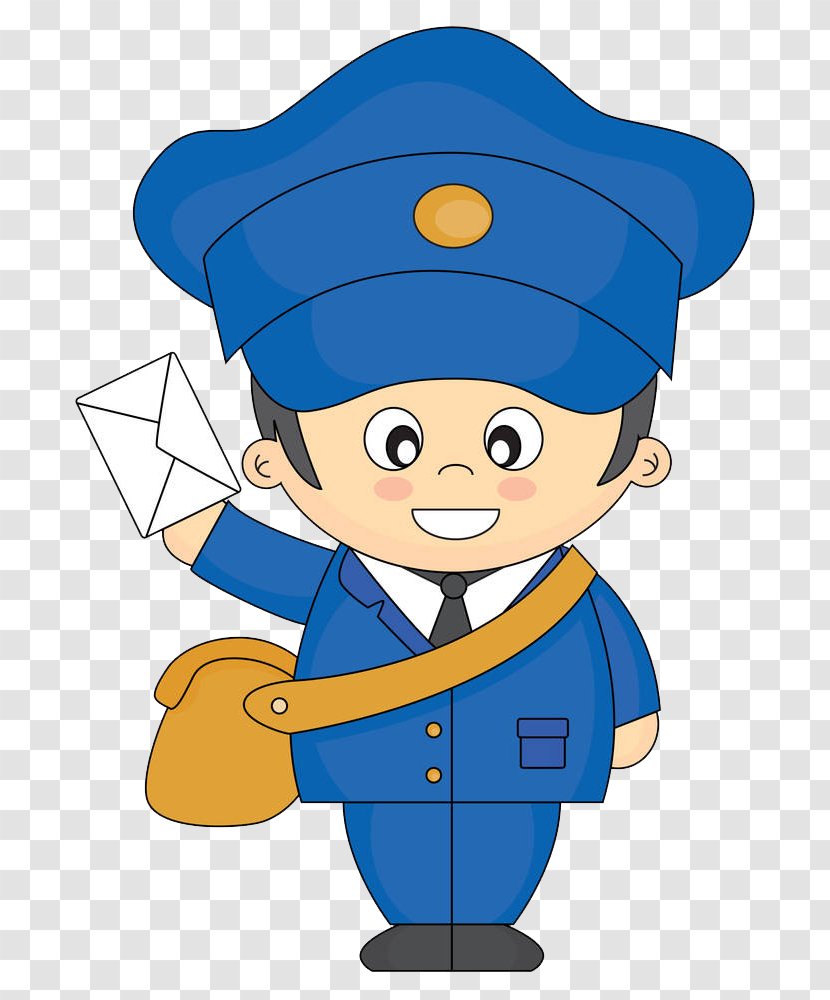 Cartoon Mail Carrier Royalty-free Clip Art - Royaltyfree - A Postman With Blue Hat Transparent PNG