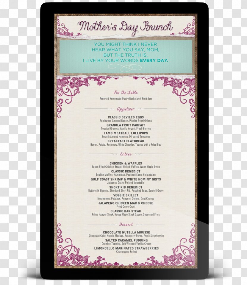 Menu Mother's Day Template Buffet Brunch - Restaurant - Templates Print Transparent PNG
