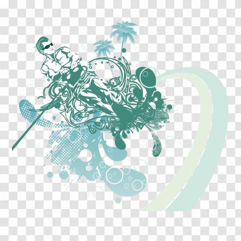 Surfing Sport Water Skiing Euclidean Vector - People Coconut Trees And Decorative Motifs Transparent PNG