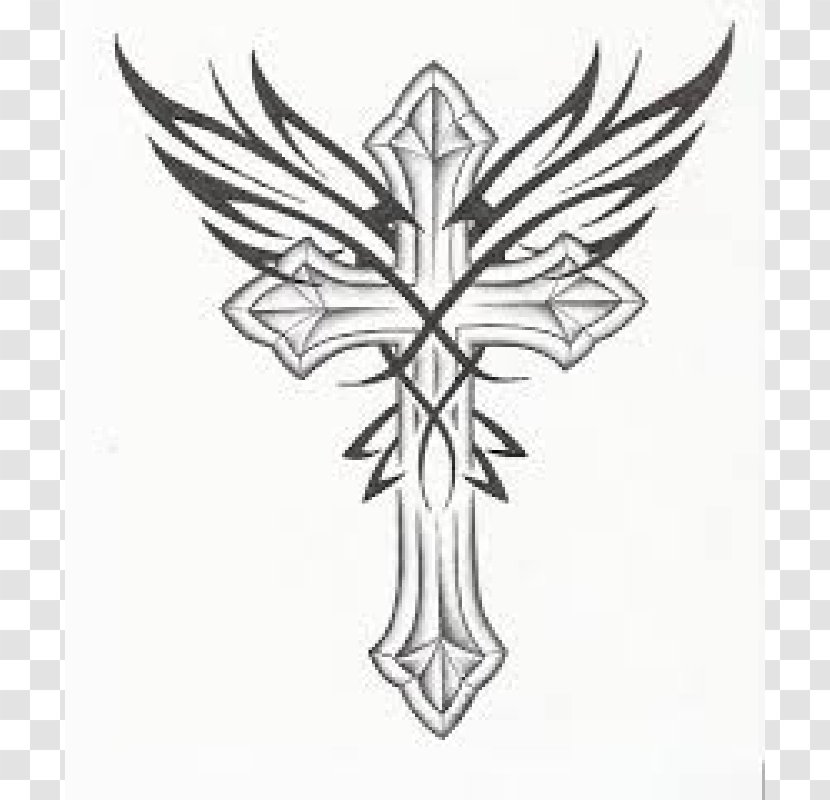 Drawing Christian Cross Clip Art - Monochrome - Drawings Of Crosses With Wings Transparent PNG