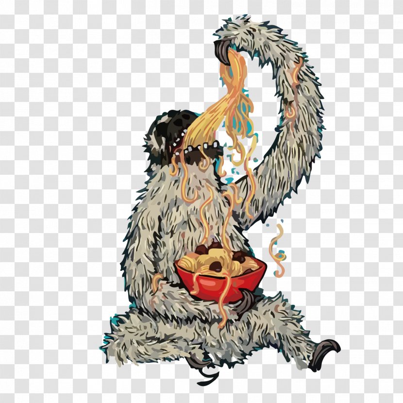 Spaghetti With Meatballs Orangutan Sloth Illustration - Bird - Eating Orangutans Transparent PNG