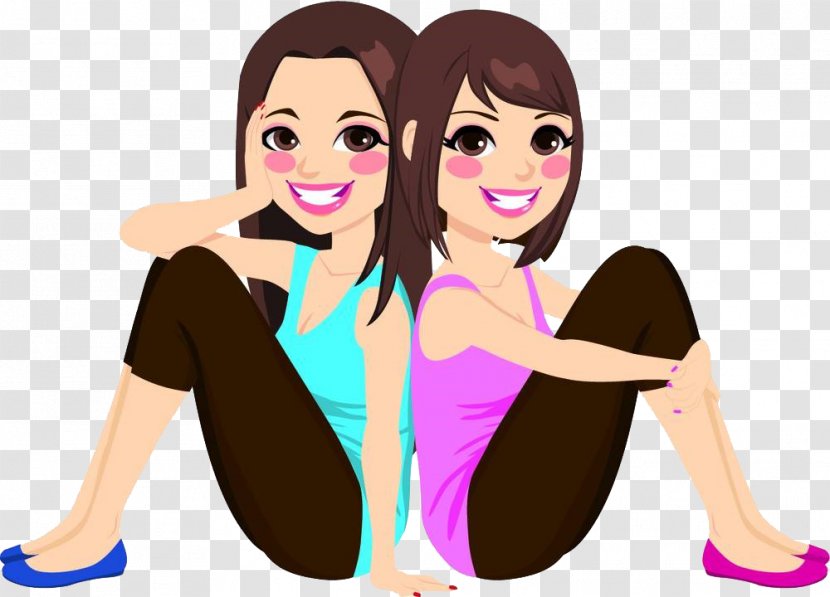 Cartoon Stock Photography Clip Art - Watercolor - The Twins Sitting On Ground Transparent PNG
