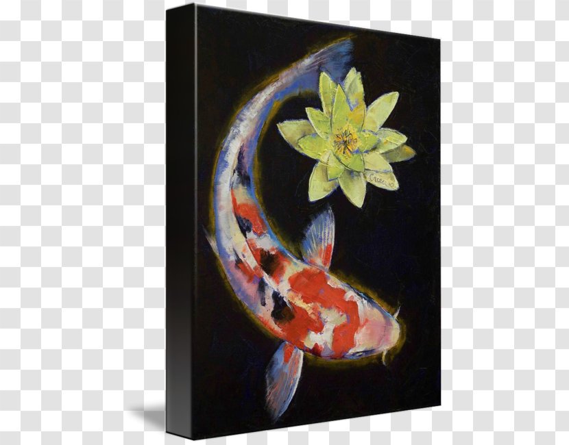 Koi Pond Water Lilies Painting - Canvas Print - WATER YELLOW Transparent PNG