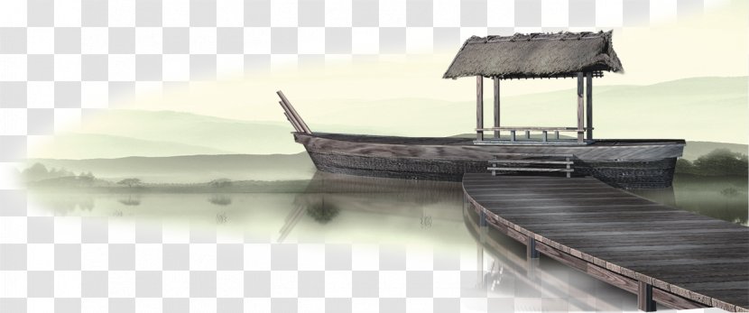 Ink Wash Painting Chinoiserie - Water Transportation - Wooden Boat Transparent PNG