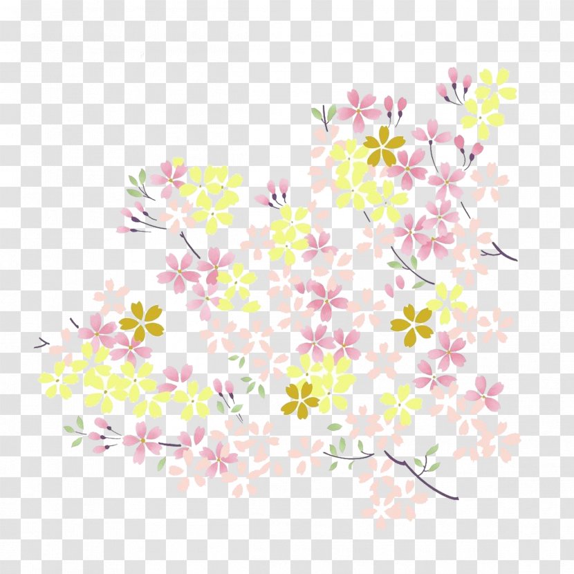 Petal Flower Cherry Blossom - Beautiful Hand-painted Trees Buckle Free Material Transparent PNG