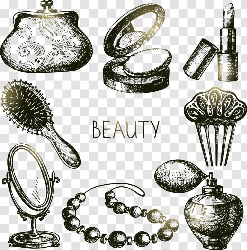 Cosmetics Drawing Stock Photography Illustration - Silver - Floating Women And Jewelry Transparent PNG