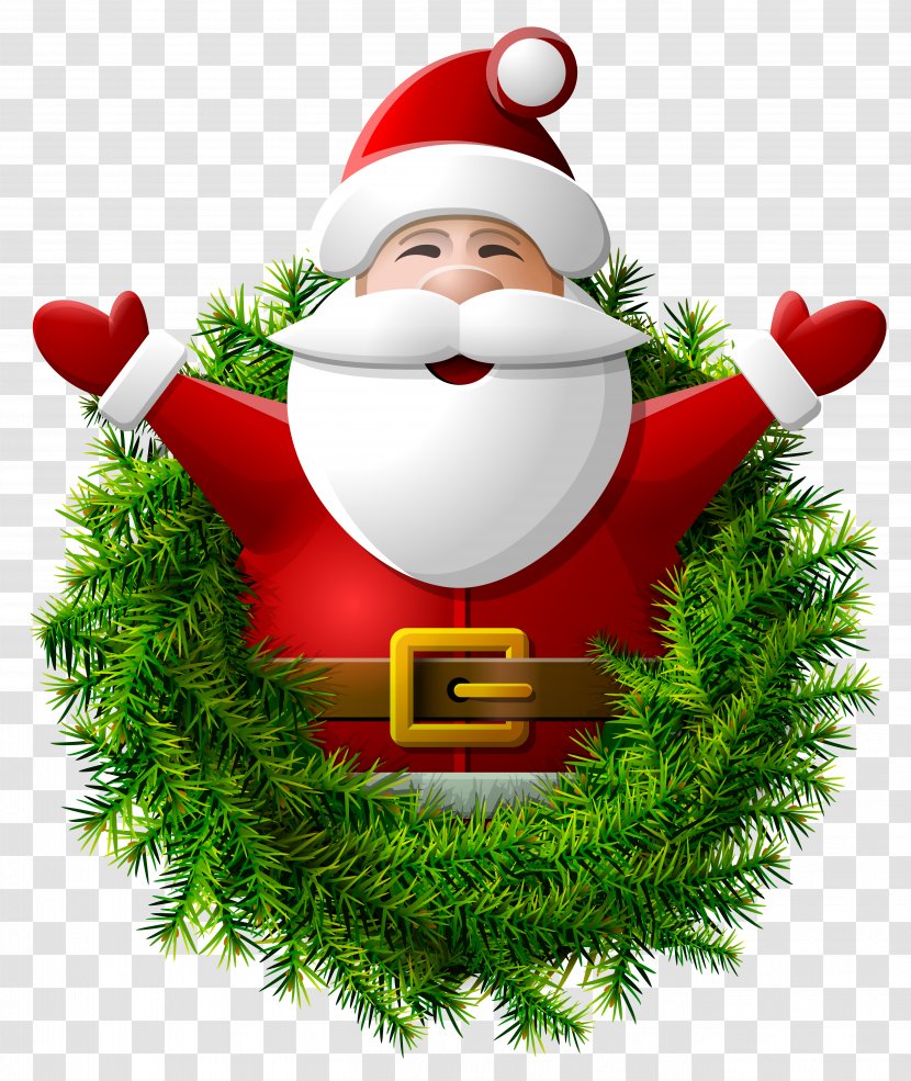 Santa Claus Wreath Clipart Image - Tree - Holiday Transparent PNG