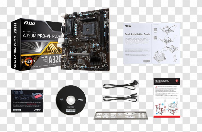 Socket AM4 MicroATX Motherboard MSI A320M PRO-VH PLUS - Electronics - M Package Transparent PNG