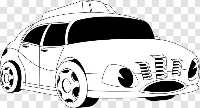 Cartoon Drawing - Black And White - Hand Painted Police Car Transparent PNG