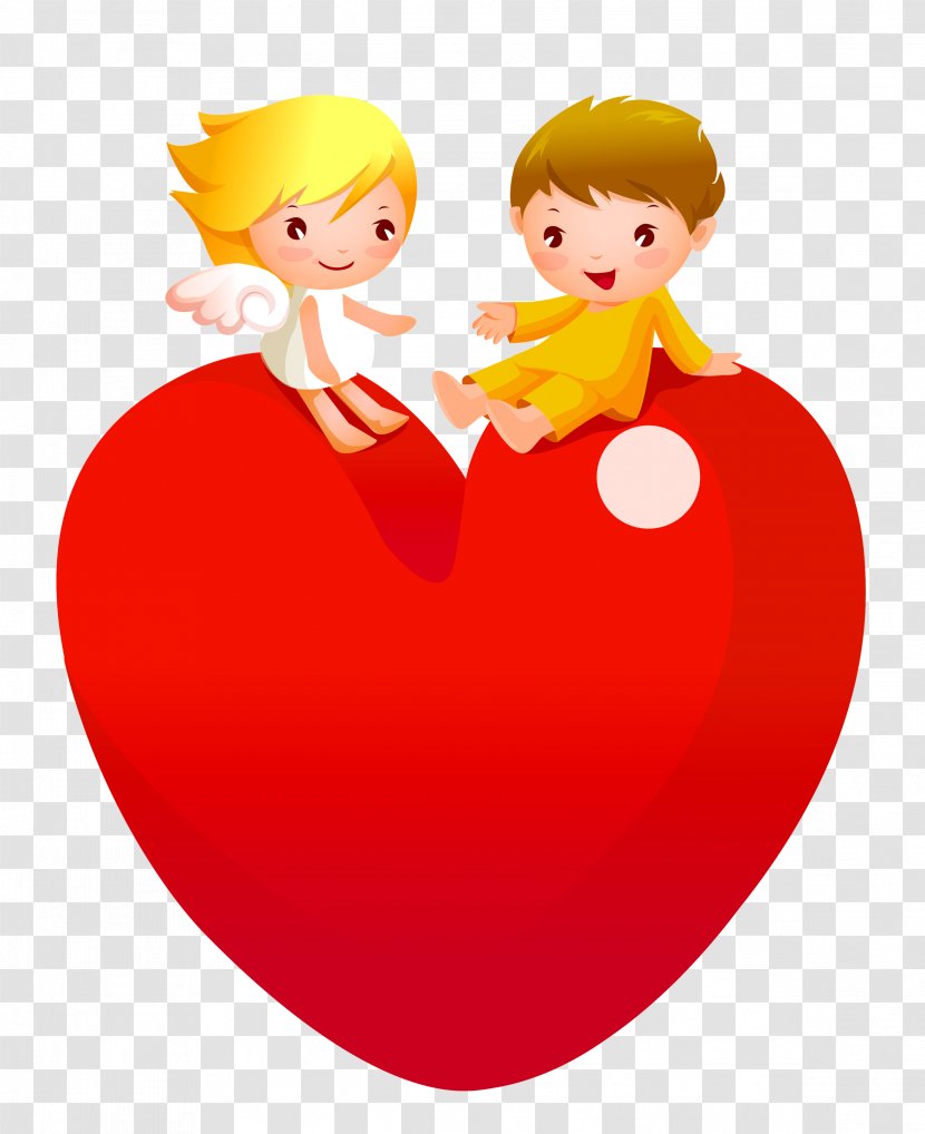 Cartoon Drawing Clip Art - Watercolor - Red Heart With Angels Clipart Transparent PNG