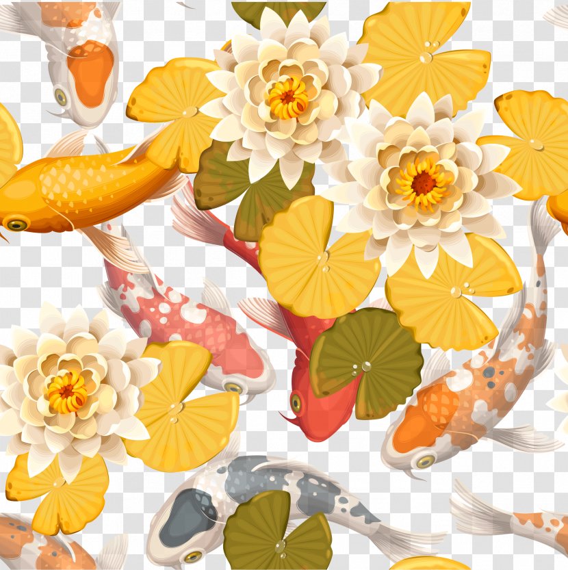 Water Lilies Euclidean Vector Illustration - Food - Yellow Carp And Transparent PNG