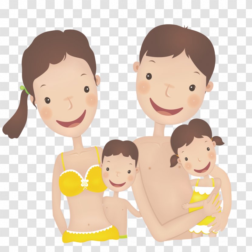 Cartoon Illustration - Frame - Holding Parents With Children Swimming Transparent PNG