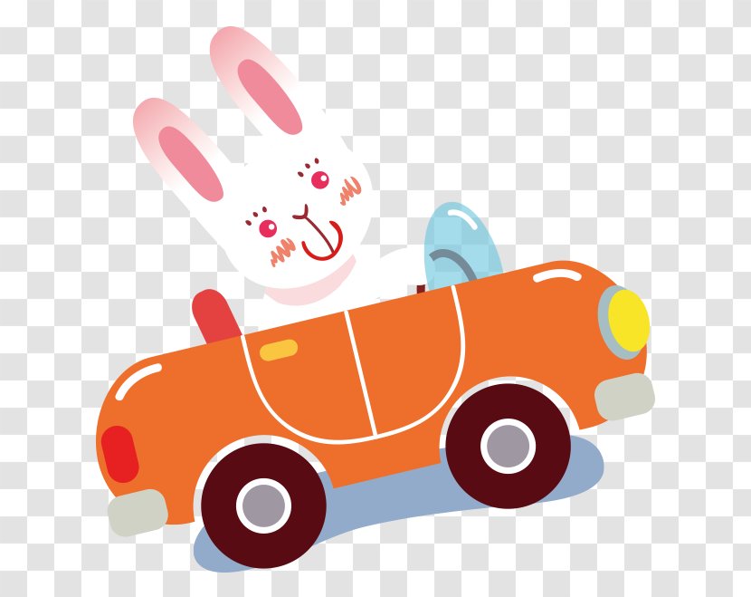 Cartoon Clip Art - Speech Balloon - Painted Orange Bunny Driving Car Transparent PNG
