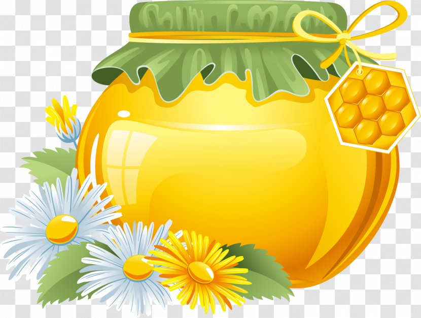 Bee Honey Jar Euclidean Vector - Fruit - Wild Chrysanthemum Transparent PNG
