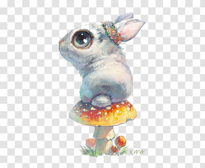 White Illustration - Color - Watercolor Rabbit Transparent PNG