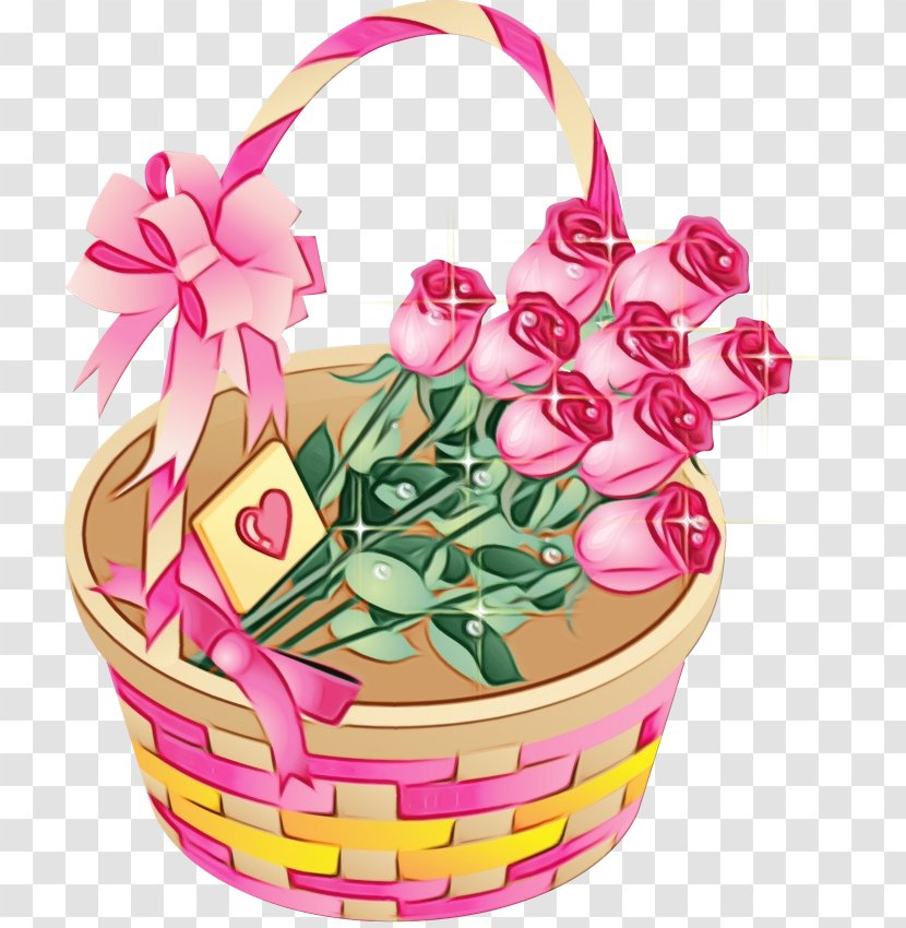 Pink Gift Basket Flowerpot Flower - Hamper - Picnic Easter Transparent PNG