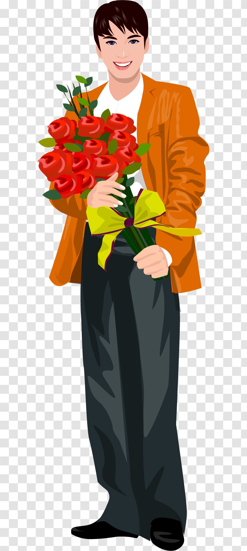 Flower Bouquet Illustration - Bride - Vector Painted Man Holding Transparent PNG