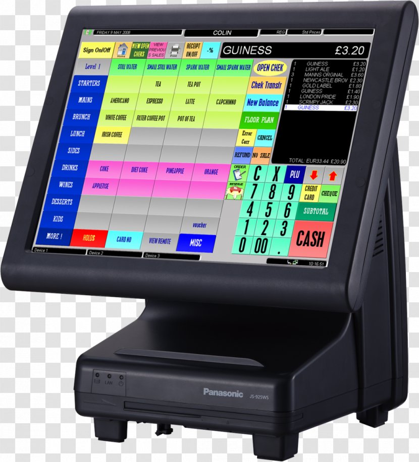 Display Device Point Of Sale Cash Register Touchscreen Computer Software - Electronic - Card Reader Transparent PNG