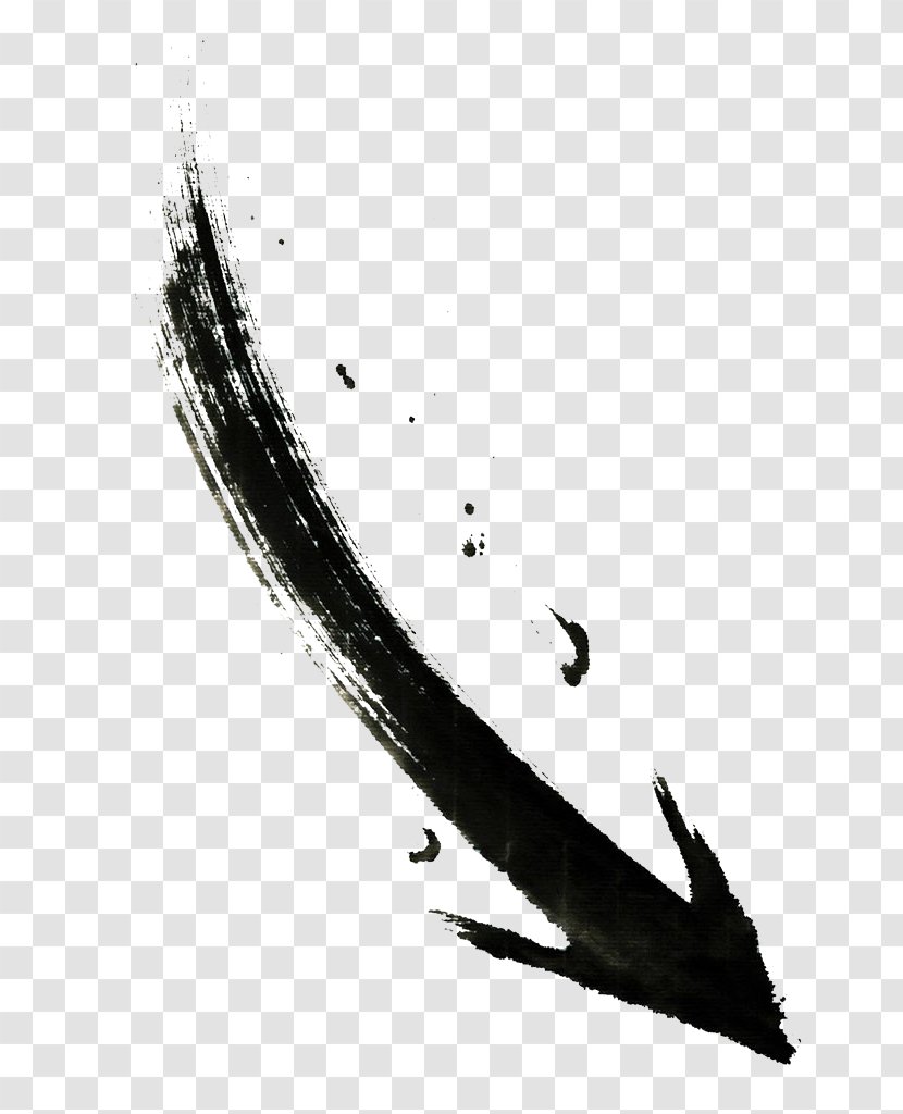 Arrow Ink Wash Painting - Down Transparent PNG