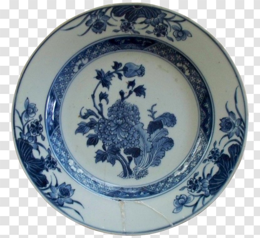 Blue And White Pottery Plate 18th Century Willow Pattern Ceramic Transparent PNG