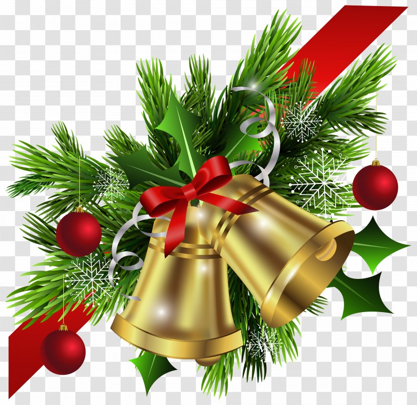 Christmas Decoration Clip Art - Tinsel - Red Bow And Bells Corner Transparent Image Transparent PNG