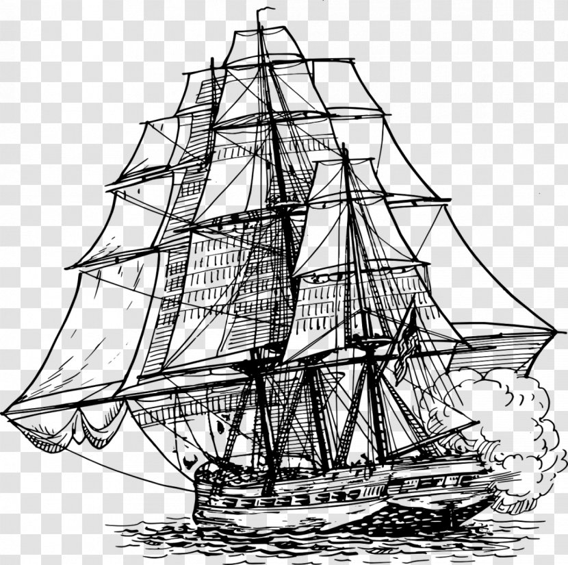 Sailing Ship Drawing Clipper Clip Art - Black And White Transparent PNG