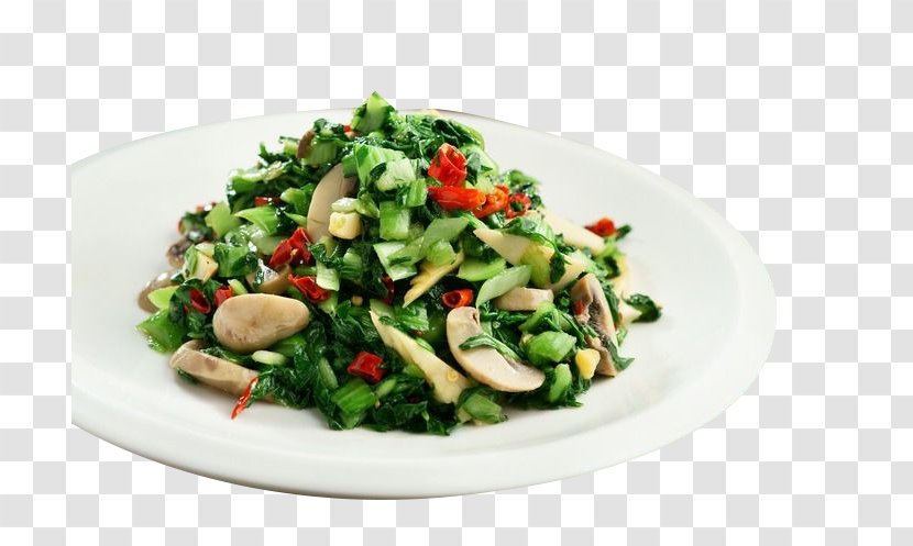 Spinach Salad Chinese Cuisine Vegetarian Osechi Stir Frying - Food - Hand Caichao Mushrooms Transparent PNG